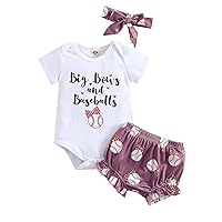 Newborn Baby Girl Baseball Outfit Little Sister Biggest Fan Romper Shorts Infant Summer Clothes 3Pcs Set