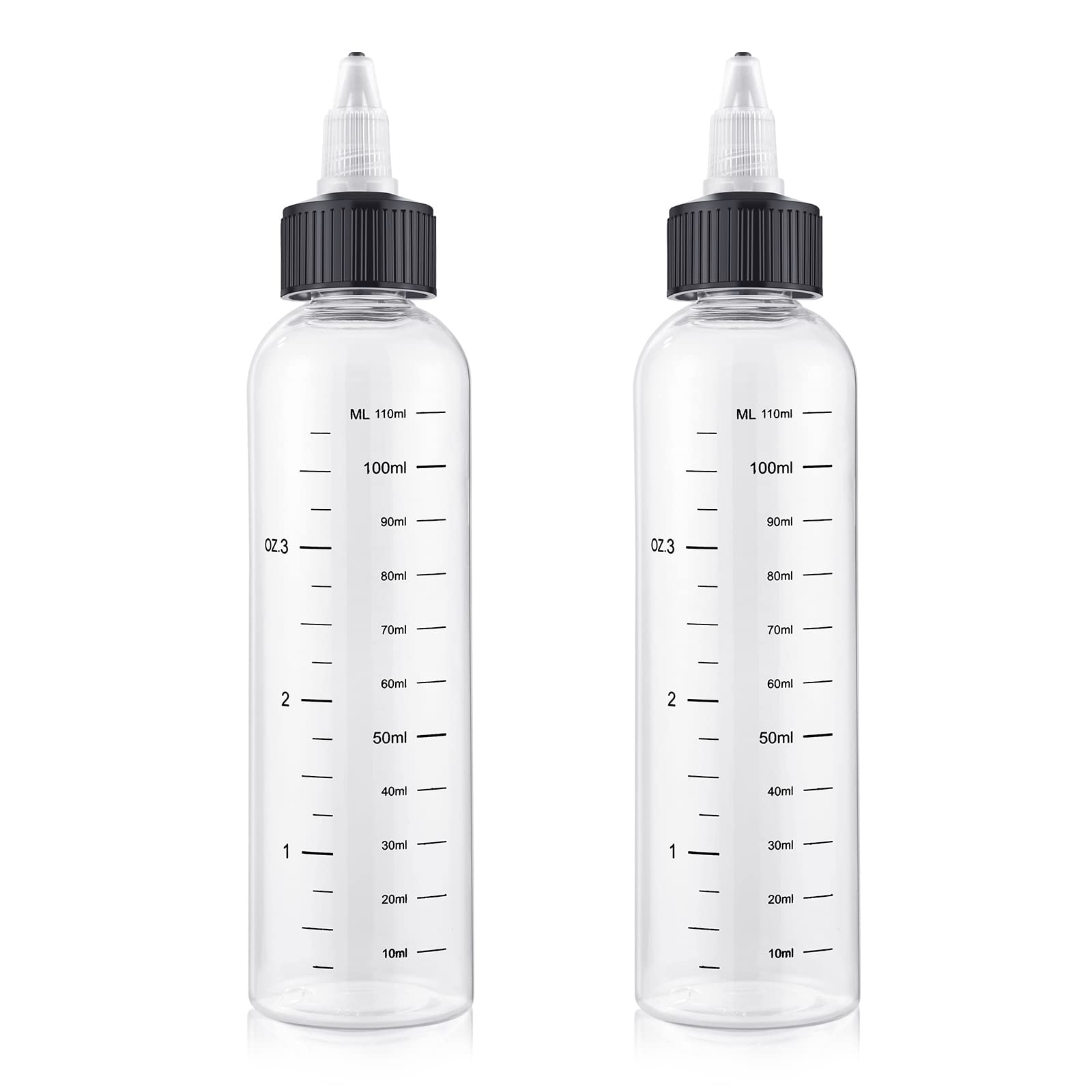 BESARME 2 Pack Applicator Bottle for Hair 4 Ounce Hair Oil Applicator Plastic Squeeze Bottle Root Hair Dye Bottle Twist-On Top Tip with Clear Graduated Scale