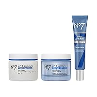 No7 Lift & Luminate Triple Action Skincare System - Broad Spectrum Anti Aging Day Cream SPF 30 + Vitamin C Anti Wrinkle Face Serum + Collagen Peptide Brightening Night Cream (3 Piece Kit)