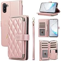 Wallet Case for Samsung Galaxy S23 Plus 6.6 inch with Zipper Card Holder & Shoulder Strap & Wrist Strap, Crossbody Purse Handbag Stylish Protective Cover for Galaxy S23 Plus -Rose Gold