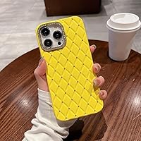 Leather Diamond Phone Case Rhombic Lattice Camera Lens Protect Flash Hard Cover for iPhone 14 13 12 11 Pro Max,Yellow,for iPhone 13 ProMax