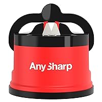 AnySharp Knife Sharpener, Hands-Free Safety, PowerGrip Suction, Safely Sharpens All Kitchen Knives, Ideal for Hardened Steel & Serrated, World's Best, Compact, One Size, Red