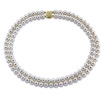 14k Gold Double Strand 8.0-9.0mm White Freshwater Cultured Pearl Necklace AAA Quality 17 Inches