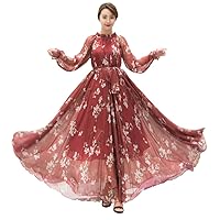 MedeShe Women's Long Sleeve Floral Holiday Beach Bridesmaid Maxi Dress Sundress