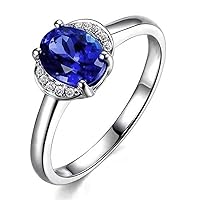 Fine Jewelry Design Blue Tanzanite Gemstone Diamond Wedding Marry Solid 14K White Gold Ring Set for Women