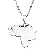 Map of Venezuela Pendant Necklaces - Women Men Charm Maps Clavicle Chain Jewelry, Ethnic Hip Hop Country Flag Neckl