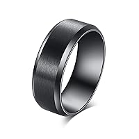 Tornito Stainless Steel Brushed Ring Wedding Band Matte Finish Beveled Polished Edge Comfort Fit for Men Women 8MM