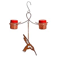 Monarch Abode 19046 Handcrafted Double Hanging Hummingbird Feeder with Metal Hummingbird Ornament Outdoor Decor for Garden Backyard Patio and Deck, Pure Copper