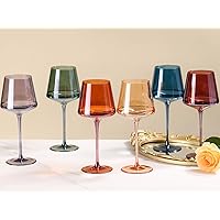 Colored Crystal Wine Glasses Set of 6-16 oz, Unfading Color, Hand-blown Colorful Wine Glasses - Birthday Gifts for Women， Gifts for Wine Lovers