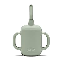Lalo Little Cup, Non-Toxic Silicone Straw Cup with Handles - Baby and Toddler Sippy Cup - Mini Cup and Straw Training System, 4oz, Sage