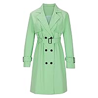 Mid Long Trench Coat for Women Double Breasted Classic Lapel Windproof Overcoat Fashion Outerwear With Belt