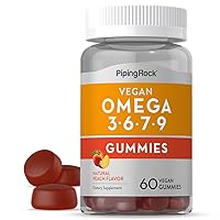 Piping Rock Omega 3 6 7 9 Gummies | 60 Count | Vegan Gummies | Peach Flavor | Vegan, Non-GMO, Gluten Free Supplement