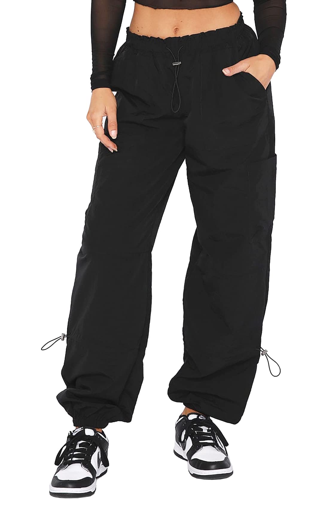 Low Waisted Women's Relaxed Fit Cargo Parachute Pants Baggy Cargo Pants  Teen Girls Trendy Y2K Hippie Pants Streetwear