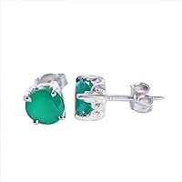Round Green Onyx Solitaire Style 925 Sterling Silver Onyx Jewelry Small Stud Earring