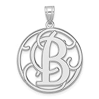Large 925 Sterling Silver Rhodium Plated Fancy Script Letter B Initial Pendant Necklace Measures 34.61x25.55mm Wide 0.68mm Thick Jewelry for Women