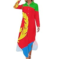 Eritrea Flag Women's Shirt Dress Long Sleeve Button Down Shirts Dress Casual Loose Maxi Dresses