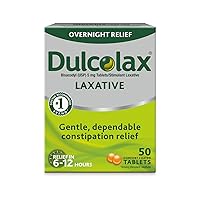 Dulcolax Overnight Relief Laxative for Gentle Constipation Relief, Bisacodyl 5 mg Tablets, 50 Count