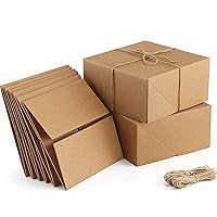 Kraft Gift Boxes, Craft Paper Candy Box Favor Box, Easy Assemble Presentation Favour Box with Rope for Holidays, Party, Birthdays, Weddings, Crafts, Christmas(50 Pcs, 8x8x4cm),White