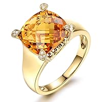 Amazing Fine Solid 14k Yellow Gold Ladies' Citrine Gemstone Wedding Engagement Promise Dating Ring Band Set