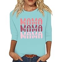 Mama Shirts for Women Cute Relaxed Fit Casual Mama Letter Printed O-Neck 3/4 Sleeve Summer Tops for Women 2024