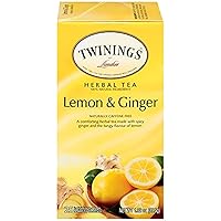 Twinings Lemon & Ginger Individually Wrapped Herbal Tea Bags, 25 Count (Pack of 6), Spicy Ginger, Lemon Peel and Lemongrass, Enjoy Hot or Iced