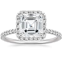 3CT Asscher Cut VVS1 Colorless Moissanite Engagement Ring Wedding Band Gold Silver Eternity Solitaire Halo Vintage Antique Anniversary Promise Gift Waverly Diamond Engagement Ring