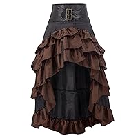 Ruched Skirt with Slit Women's Gothic Steampunk Skirt High Waist Ruffle Trim High-Low Skirts Victorian Bustle Skirts Irregular Cupcake Skirt Skirts for Teen Girls Y2K Brown