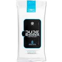 DUDE Wipes - On-The-Go Shower Wipes - 1 Pack, 8 Wipes - Unscented Extra-Large Wipes - Vitamin E & Aloe - Full Body Shower Replacement Wipes