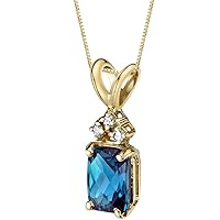 PEORA Solid 14K Yellow Gold Created Alexandrite with Genuine Diamond Pendant, Color Change Solitaire, Radiant Cut, 7x5mm, 1.25 Carats total