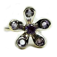 Natural Ring Amethyst Flower Style Handmade Round Sterling Silver Jewelry Ring Sizes 4 To 13