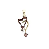 10k Yellow Gold Chocolate Brown Pave Heart Drop Necklace Pendant 1/5 Ctw.
