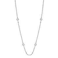 La4ve Diamonds Sterling Silver Bezel Set Round-cut Diamond Station Necklace (J-K, I2-I3) Diamond Accent Jewelry for Women Girls | Gift Box Included