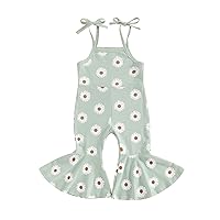 Karwuiio Baby Girl Summer One Piece Outfits Sleeveless Boho Overalls Jumpsuit Bell-Bottom Pants Little Kid Clothes