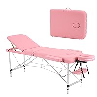 YOUNIKE Massage Tables Portable Lash Bed for Eyelash Extensions Professional Aluminum 3 Folding Lightweight Height Adjustable Facial Spa Beauty Salon Tattoo Home Pink