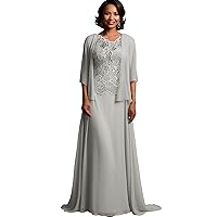 SERYO Mother of The Groom Dresses Lace Wedding Guest Dresses for Women with Jacket Silver US20W