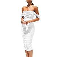 Womens Pant Suits Dressy Casual,Women's Summer Off The Shoulder Ruched Bodycon Dresses Sleeveless Sexy Party Cl
