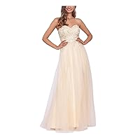 Blondie Nites Womens Yellow Embellished Zippered Lace Up Back Lined Sleeveless Strapless Full-Length Prom Gown Dress Juniors 11