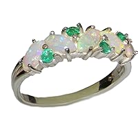 925 Sterling Silver Real Genuine Opal and Emerald Womens Eternity Ring