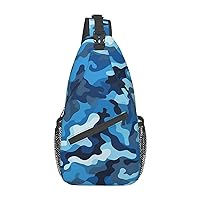 Blue Camouflage Pattern Sling Bag Lightweight Crossbody Bag Shoulder Bag Chest Bag Travel Backpack for Women Men