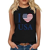 I Love USA Graphic Tank Tops for Women Summer Beach Graphic Loose Tanks Vest Heart USA Flag Vacation Racerback Tank Cami