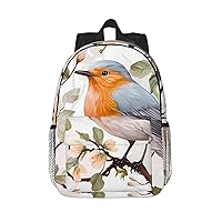 Floral Print Watercolor Robin Bird Print Backpack for Women Men Lightweight Laptop Bag Casual Daypack Laptop Backpacks 15 Inch