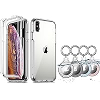 COOLQO Compatible for iPhone Xs Max Clear Case with 2 x Tempered Glass Screen Protector and 4 Pack Waterproof Case for Air Tag Holder Case