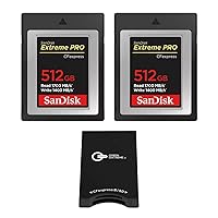 SanDisk Extreme PRO 512GB CFexpress Type-B Memory Card, 2-Pack, Bundle with Green Extreme Dual-Slot Memory Card Reader