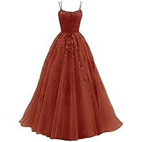 Prom Dresses Long Ball Gowns Flower Tulle A Line Spaghetti Straps Backless Lace Appliques Prom Dress for Teens