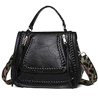 Vintage Crossbody Bag for Women Vegan Leather Satchel Shoulder Tote Bag Flap Top Handle Handbags Leopard Strap