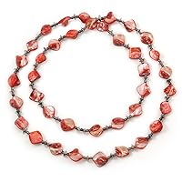 Avalaya Long Brick Red Shell & Metal Bead Necklace - 110cm Length