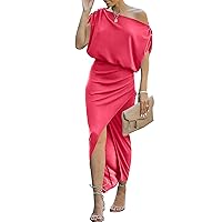 Prinbara Women's Elegant Off Shoulder High Waist Wrap Formal Dress Evening Party Maxi Bodycon Dress with Slit