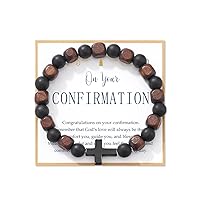 Lanqueen Wooden Beads Cross Bracelet for Baptism/Communion/Easter/Son/Grandson Bracelet Gifts for Little Boys