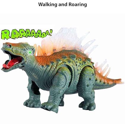 Liberty Imports Electronic Walking Jurassic Stegosaurus Dinosaur Toy Figure with Swinging Tail Action, Roaring Sounds and LED Lights - Battery Operated Dinosaurs Gift for Kids Boys Girls