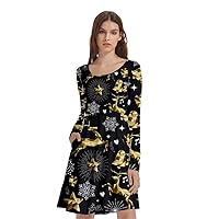 CowCow Womens Long Sleeve Dress with Pockets Christmas Xmas Lights Winter Colorful Gem Pattern Skater Dress XS-5XL